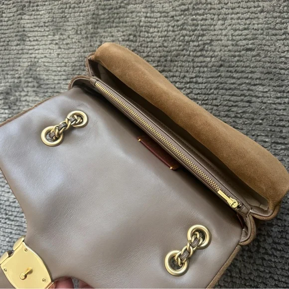 Coach Tabby 26 Tan Suede Quilted Shoulder Bag - Picture 3 of 5